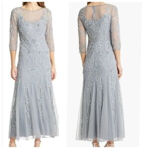 Pisarro Nights Blue Midi Gown with Sweetheart Neckline